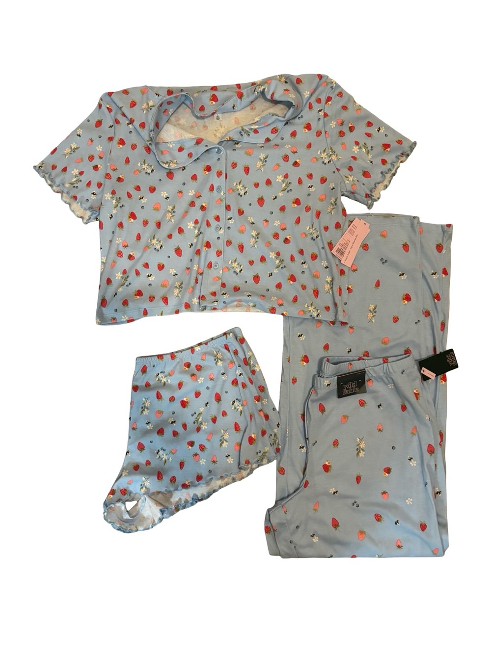 Women's Light Blue Strawberry Print Pajama Set